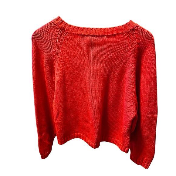 Vintage CASATANO Ramie Cotton Sweater Small Coral Orange-Red Knit Pocket 1980's - Picture 2 of 16